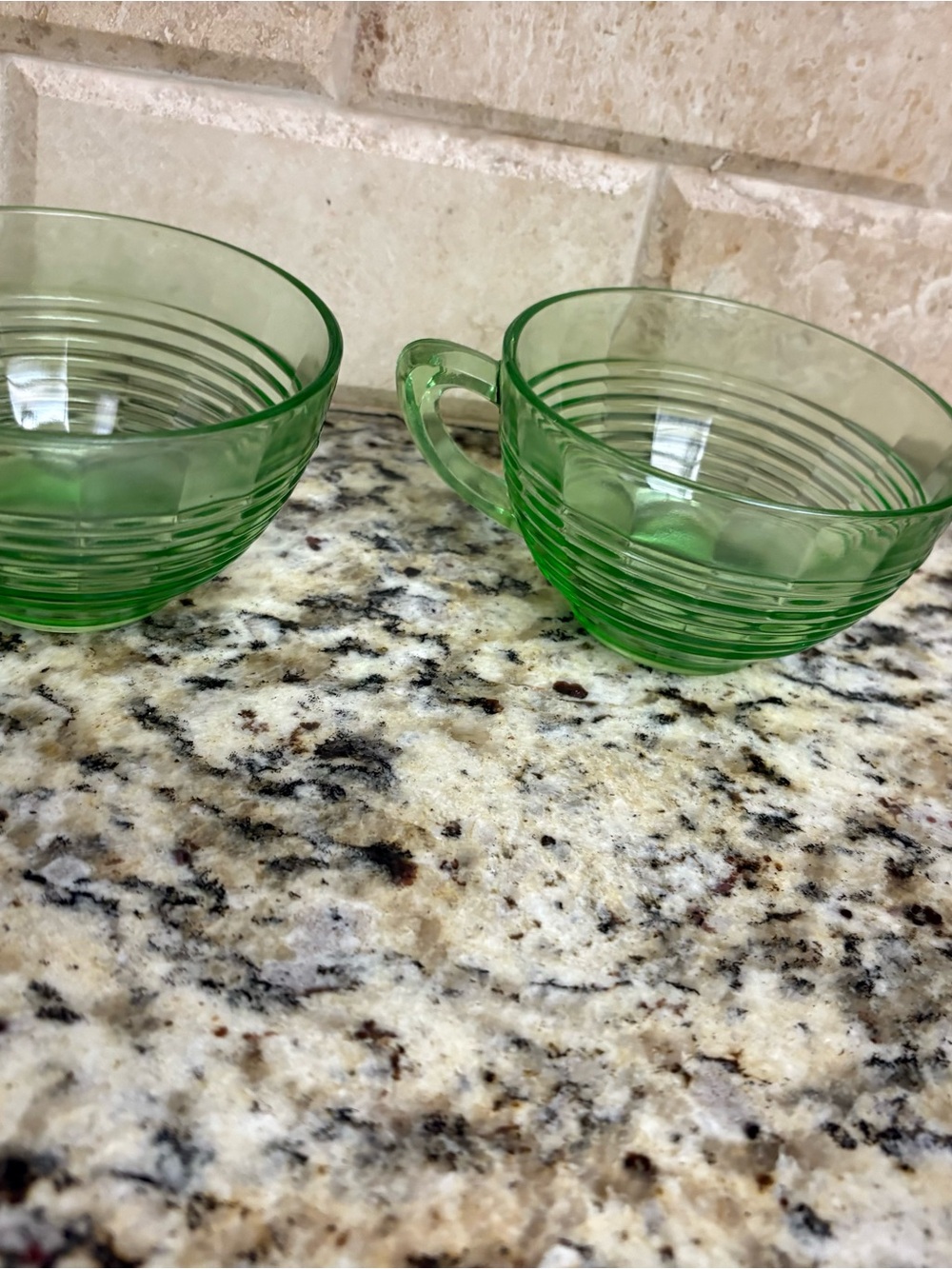Green Glass Tea Cups - Classic Ribbed Design